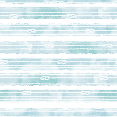 Seamless pattern with marine rope and knots on striped watercolor background. Perfect for design templates, wallpaper, wrapping, fabric and textile. - obrazy, fototapety, plakaty