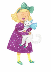 little girl with cat