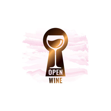 Wine Glass Watercolor Logo. Open Wine Key Hole