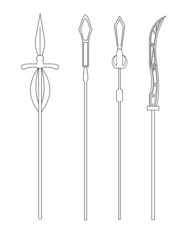 spears in a set of four. linear vector graphics.