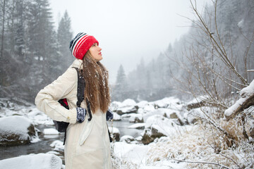 Hiking woman in mountains