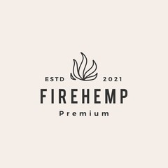 fire cannabis hemp flame hipster vintage logo vector icon illustration