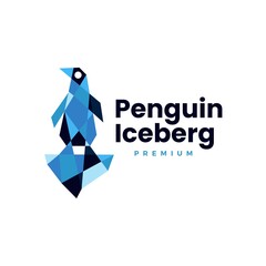 penguin ice berg geometric polygonal logo vector icon illustration