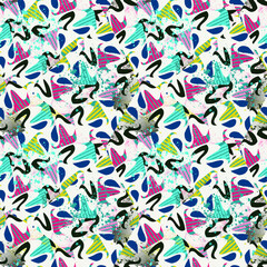 Urban seamless pattern with wave shapes, dots and grunge spots for prints, textile, texture
