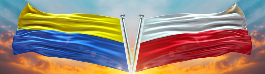 Ukraine Flag with Poland Flag and large Gradient Double Flag  