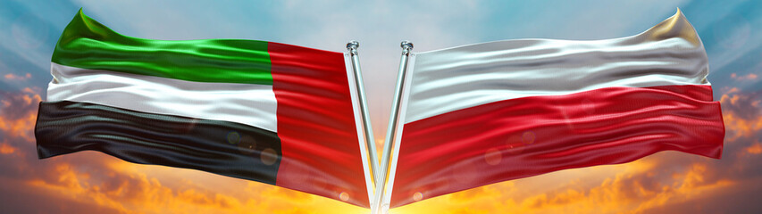United Arab Emirates Flag with Poland Flag and large Gradient Double Flag  