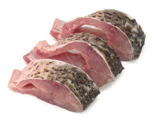 Carp steaks on white background, close up