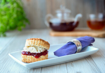 Cream tea of jam and a scone