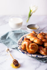 Homemade fresh baked traditional Czech sweet buns called Juda's ropes or Jidáše in Czech