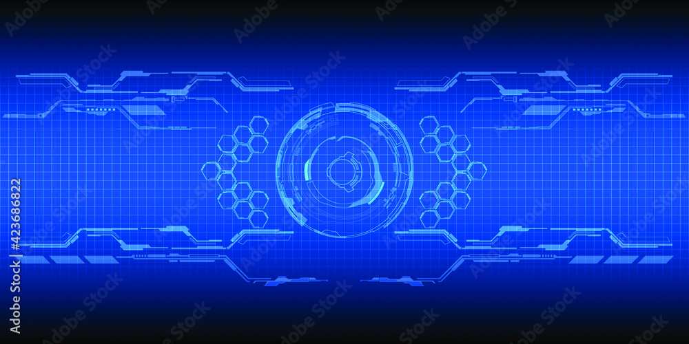 Poster Abstract digital hi tech background  with grid line circuit head up display on gradient dark blue future modern tech background.Vector illustrations.