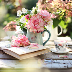 summer bouquet with garden roses