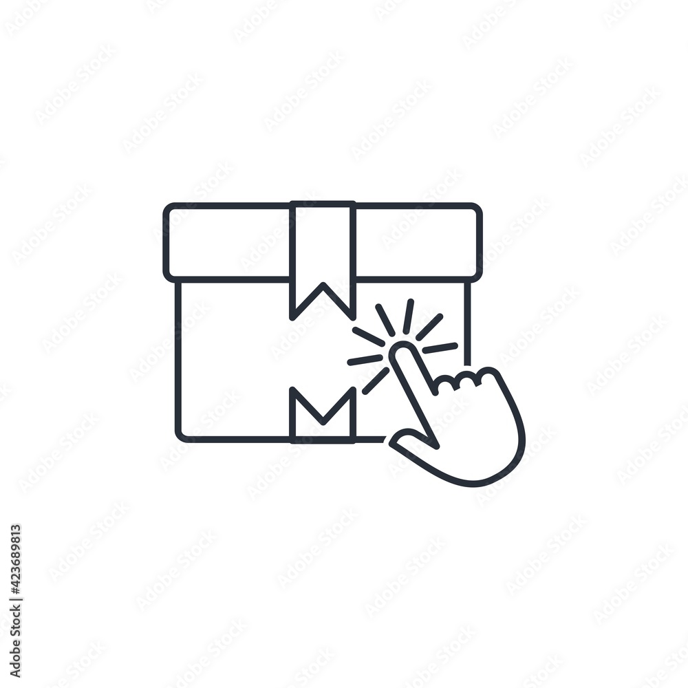 Poster package and click. vector linear icon isolated on white background.