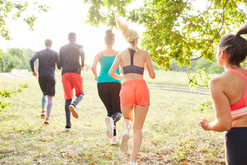 Gruppe Freunde macht einen Crosslauf in der Natur