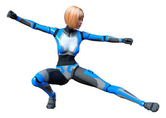 3D Rendering Female Robot on White