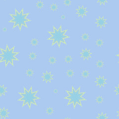 Fototapeta na wymiar Star pattern. Sky or galaxy. For children's design, textiles and fabrics. Seamless, endless, pastel colors for the baby. Blue. Vector.