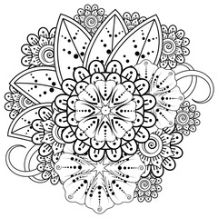 Mehndi flower for henna, mehndi, tattoo, decoration. decorative ornament in ethnic oriental style. coloring book page.
