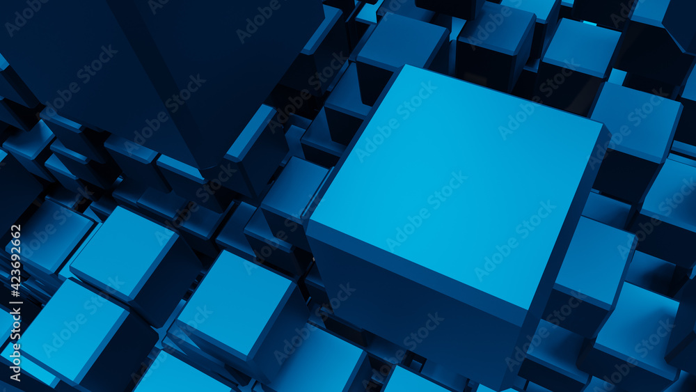 Poster abstract 3d cube background, 3d illustration of abstract background with thousand cube in 3d perspec