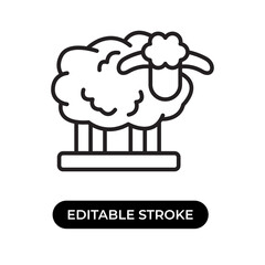 Vector illustration of sheep icon. Sheep animal on the ground. Editable stroke with line design style