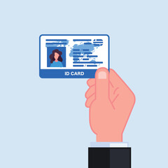 Hand holding the id card. Vector illustration flat design. 