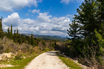 Fototapeta na wymiar Landscape, rural road and green hills.