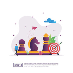 Illustration Concept of business strategy with chess pieces and target.