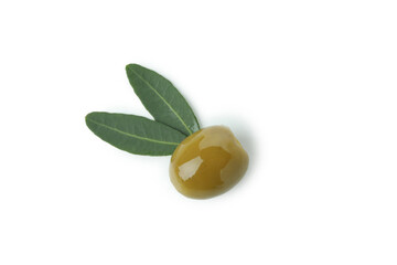 Tasty green olive isolated on white background