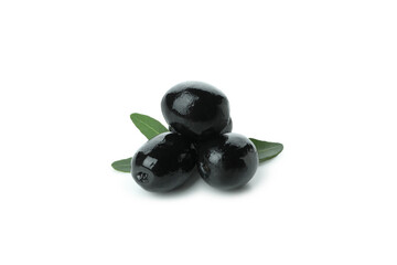 Tasty black olives isolated on white background