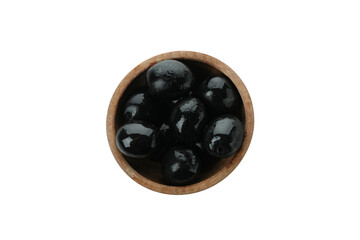 Bowl of black olives isolated on white background