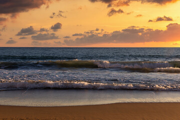 Tropical beach, sea with sunset.