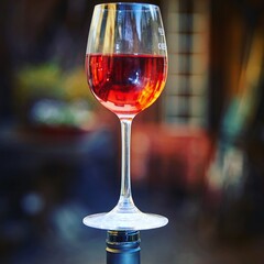 Weinglas stehend auf Flasche