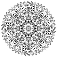 Mehndi flower for henna, mehndi, tattoo, decoration. decorative ornament in ethnic oriental style. coloring book page.