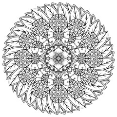 Mehndi flower for henna, mehndi, tattoo, decoration. decorative ornament in ethnic oriental style. coloring book page.