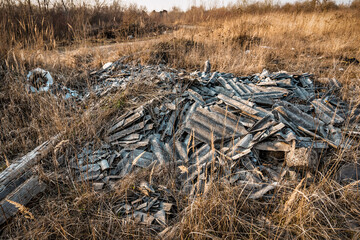 pile of broken asbestos slate