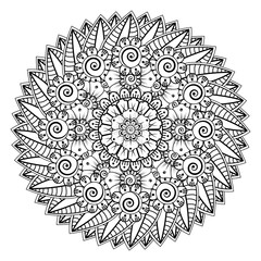 Mehndi flower for henna, mehndi, tattoo, decoration. decorative ornament in ethnic oriental style. coloring book page.