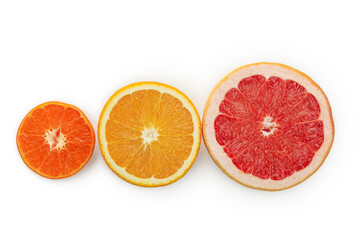 Fresh ripe grapefruits isolated on white background