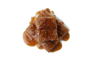 Delicious salted caramel isolated on white background