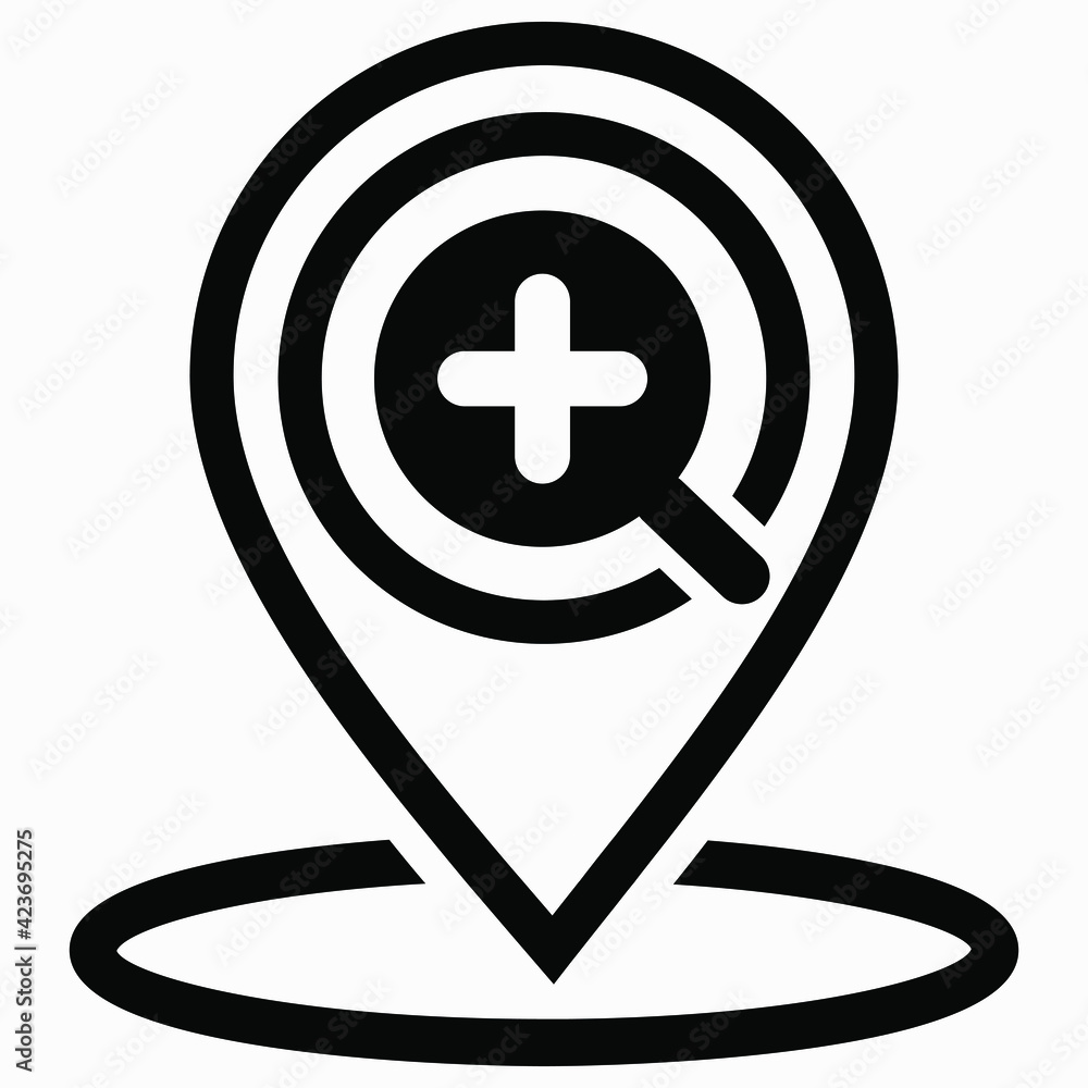 Poster finding a location. magnifier icon and location. zoom in. vector icon.