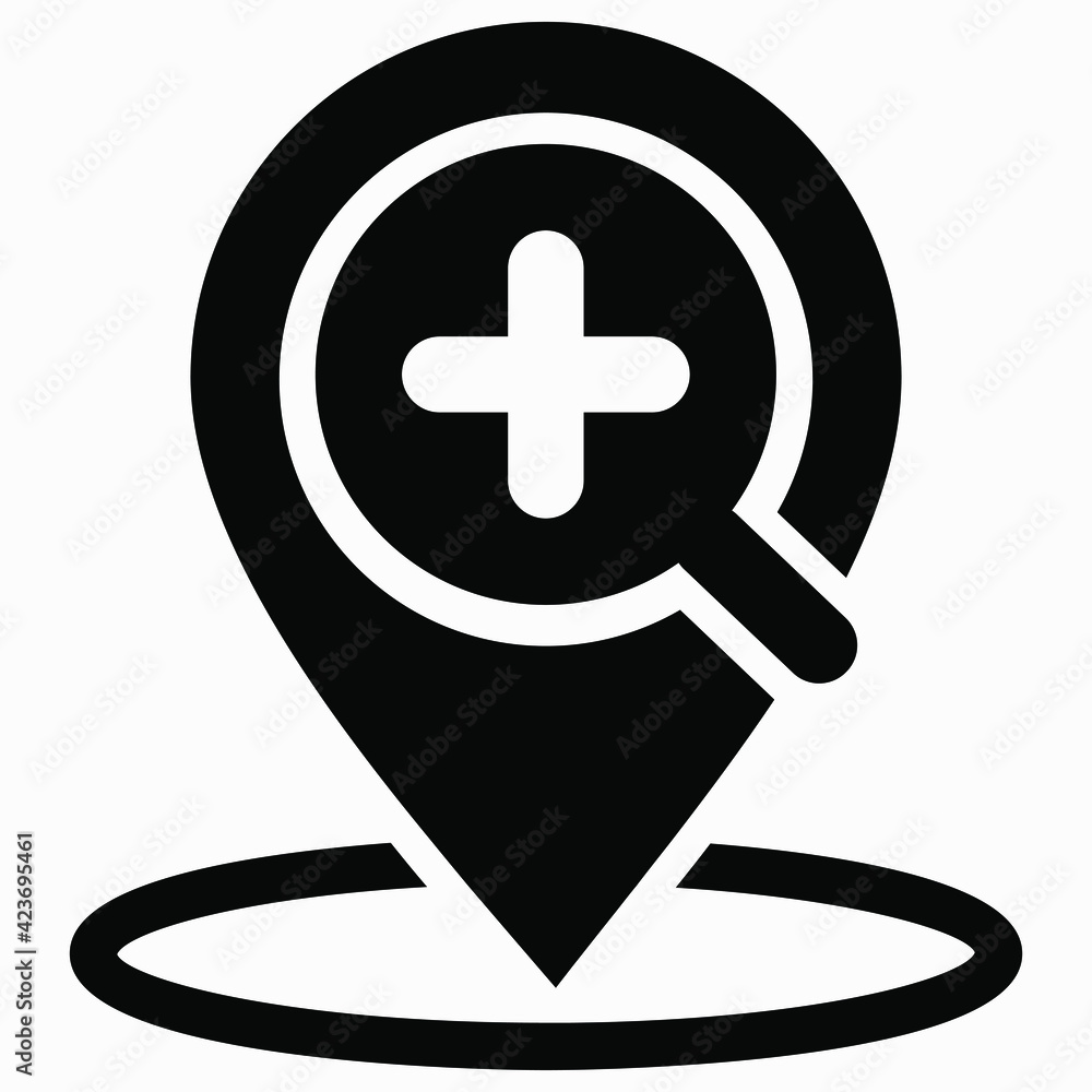 Poster finding a location. magnifier icon and location. zoom in. vector icon.