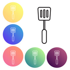 Black line Spatula icon isolated on white background. Kitchen spatula icon. BBQ spatula sign. Barbecue and grill tool. Set icons colorful circle buttons. Vector Illustration