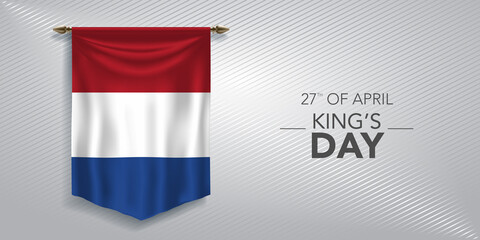 Netherlands king's day greeting card, banner, vector illustration