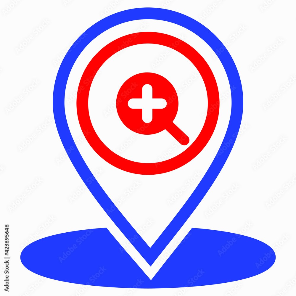 Poster finding a location. magnifier icon and location. zoom in. vector icon.