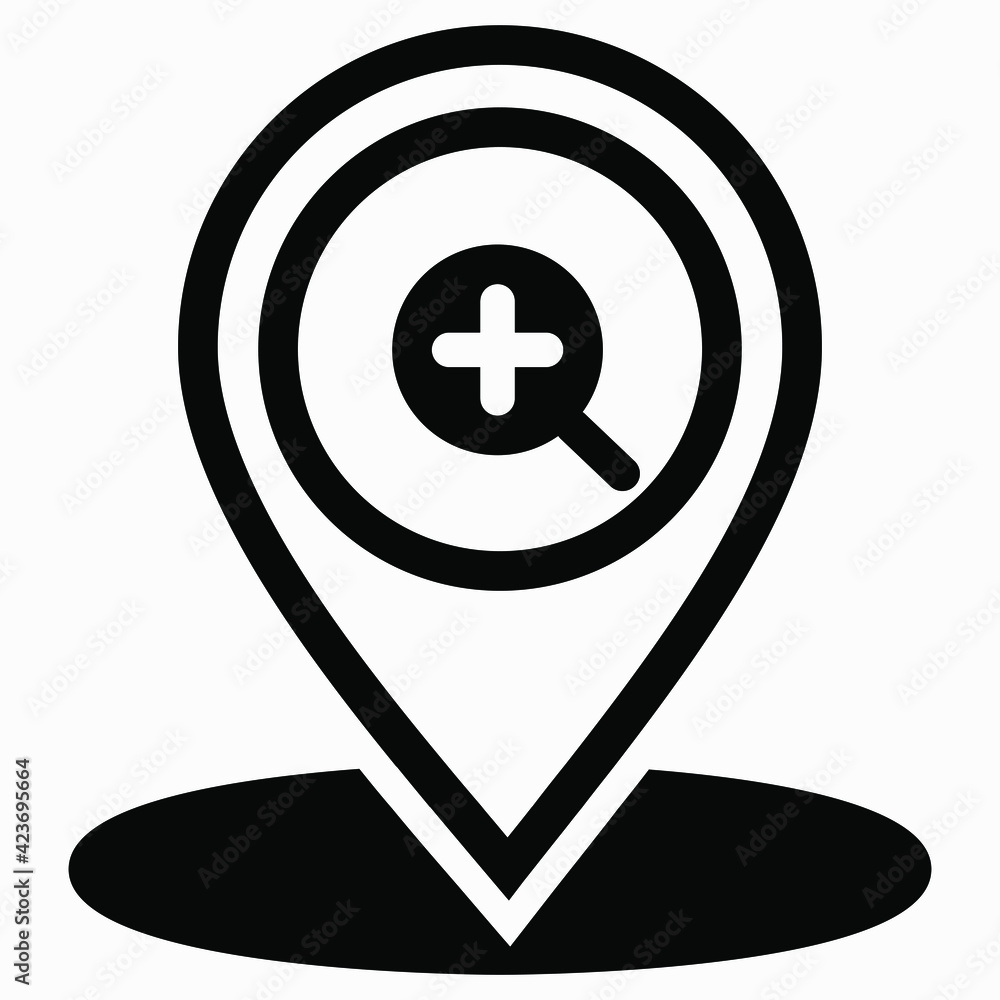 Poster finding a location. magnifier icon and location. zoom in. vector icon.