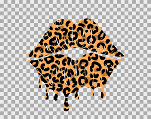 Kissing lips with leopard print isolated on a transparent background for poster or banner. Vector stock illustration. © Anastasia Gapeeva