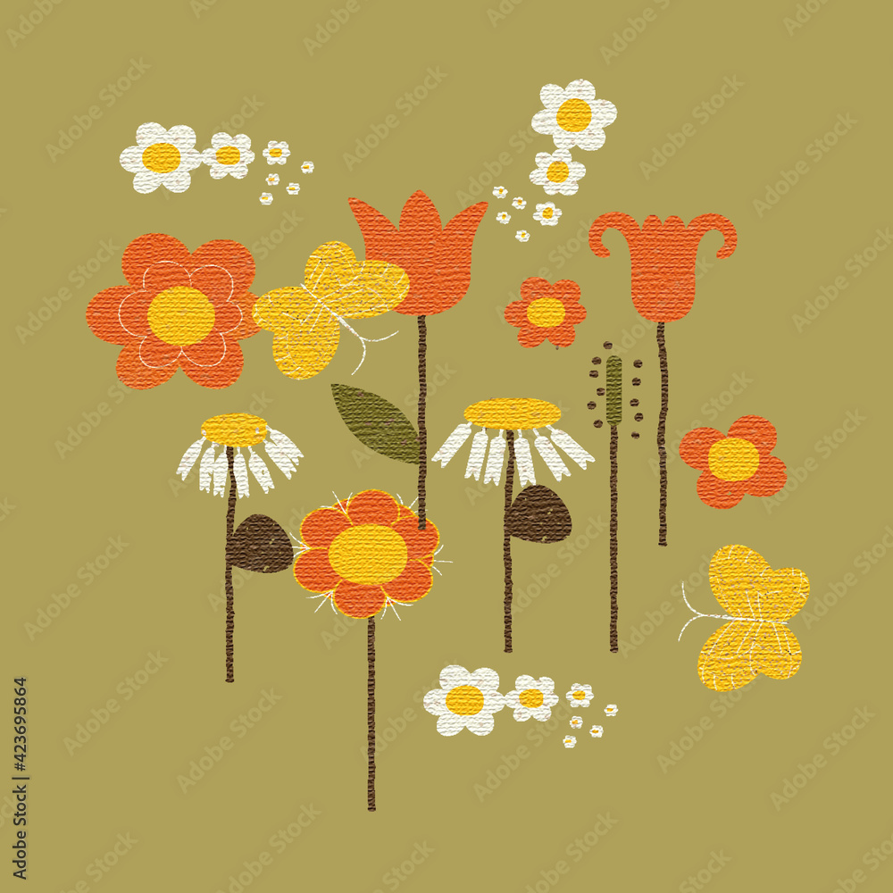Poster retro flowers seamless repeat pattern print background