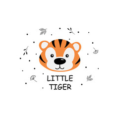 Vector illustration of cute tiger face,children's print on clothes.