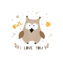 Vector illustration of a cute little owl.Children's print on clothes.