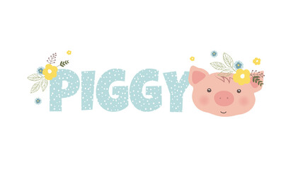 Vector illustration of the face of a cute little pig,children's print on clothes.
