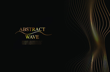 Modern abstract dark background with a golden wave of lines. Imitation of a sound wave.  vector illustration. Suitable as wallpaper background, cover, template.