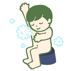 parson washing body by bubbles on white background