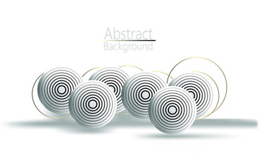 white sphere on a light background with black and gold rings. Vector illustration of a modern minimalism. EPS 10